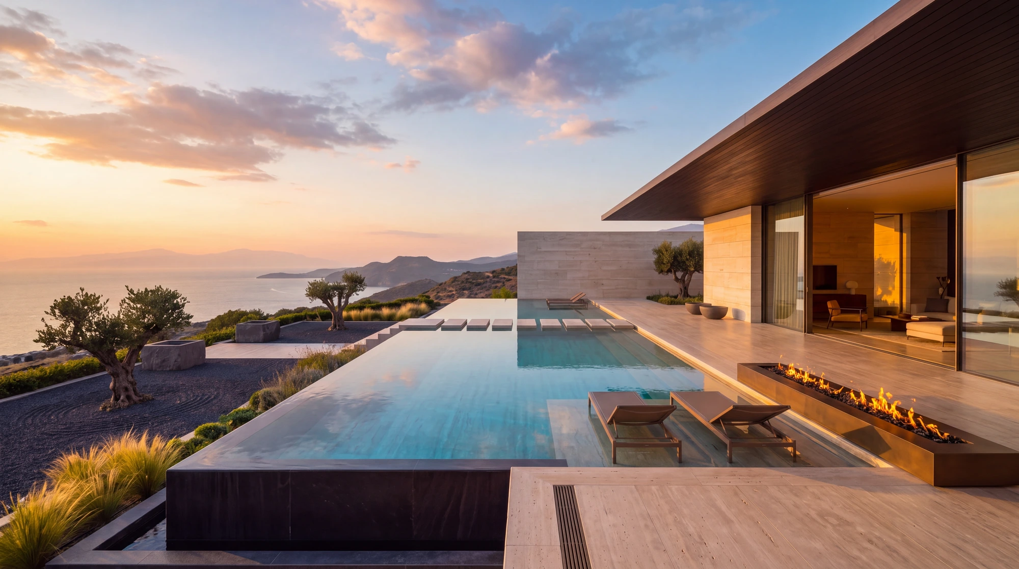 Yamaçtan Panorama: Havuz, Villa ve Deniz